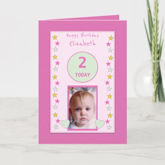 Voor kinderen klein meisje roze Verjaardag foto be Kaart (Voorkant)