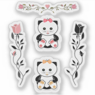 Voor kinderen, kleine kittens, kat, roze en zwart sticker
