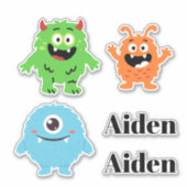 Voor kinderen leuke moppige monsters jongens naam  sticker (Voorkant)