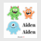 Voor kinderen leuke moppige monsters jongens naam  sticker (Vel)