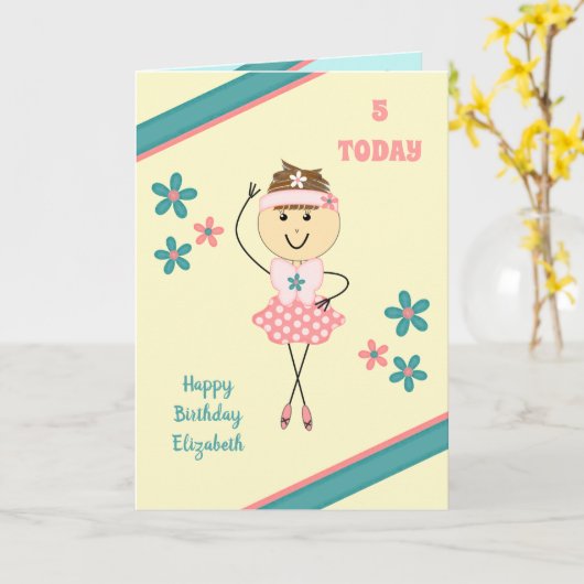 Voor kinderen Roze elke leeftijd ballerina verjaar Kaart (Gele Bloem)