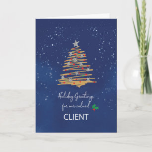 Voor klantkerstboom op marineblauw kaart