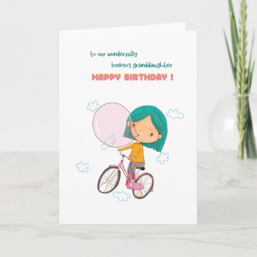 Voor kleindochter Bonkers Bubble gum Birthday Kaar Kaart (Voorkant)