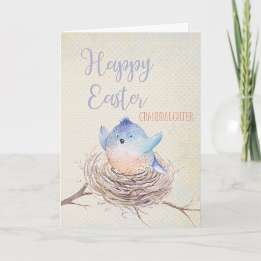 Voor kleindochter, Happy Easter Blue Bird in Nest Feestdagen Kaart (Voorkant)