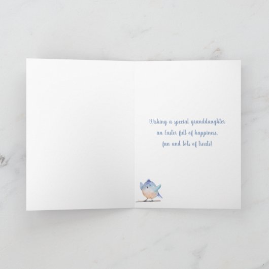 Voor kleindochter, Happy Easter Blue Bird in Nest Feestdagen Kaart (Binnen)