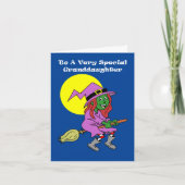 Voor kleindochter Leuke Cartoon Heks Halloween Feestdagen Kaart (Voorkant)