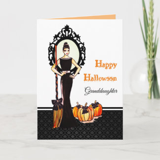 Voor kleindochter op Halloween Heks met Bezem Kaart
