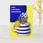 Voor kleindochter op Moederdag. Cute Kitten Kaart (Gele Bloem)