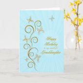 Voor kleindochter, verjaardag gouden vlinders kaart (Gele Bloem)