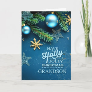 voor kleinkind Blue Holly Jolly Kerst Ornament Feestdagen Kaart