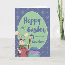Voor kleinson, Hoppy Easter Bunny Artist Pintborst Feestdagen Kaart