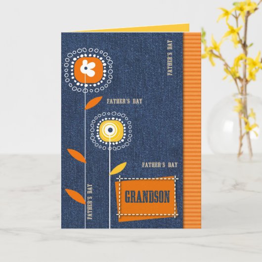 Voor kleinson op Vaderdag Denim Design Kaart (Gele Bloem)