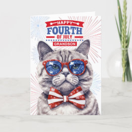 voor Kleinzoon 4 juli Schattigee Patriottische Kat Feestdagen Kaart