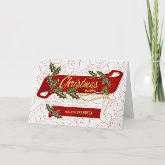 voor kleinzoon Kerstzin Holly Berries Feestdagen Kaart
