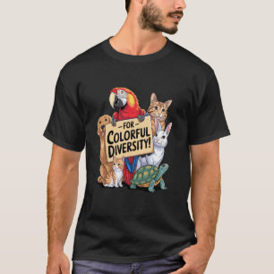 voor Kleurrijke Diversiteit Papegaai Hond Kat Koni T-shirt