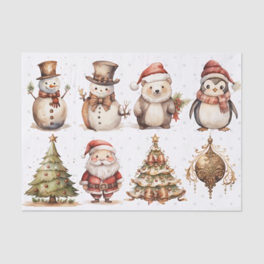 Voor kunstenaars Vintage Kerstbomen Sneeuwman Kers Tissuepapier (Voorkant)