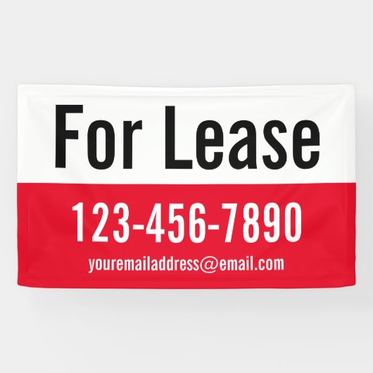 Voor lease rood wit en zwart Tekst Telefoonnummer Spandoek (Horizontaal)