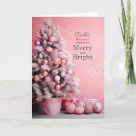 voor leraar Merry and Bright Roze Kerstmis Feestdagen Kaart