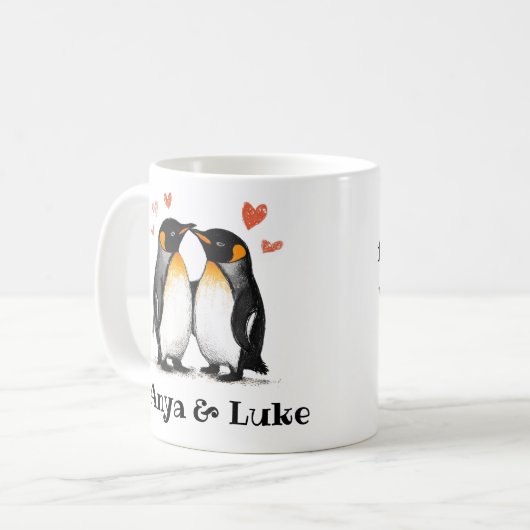 Voor liefhebbers, pinguïns citeren, namen toevoege koffiemok (Voorkant links)