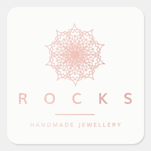 Voor Liz Mandala Roze Rose Gold Metallic White Vierkante Sticker (Voorkant)