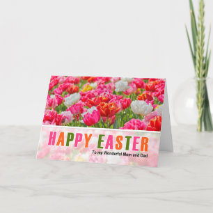 voor mama en papa met Pasen Tulpen Tuin Feestdagen Kaart