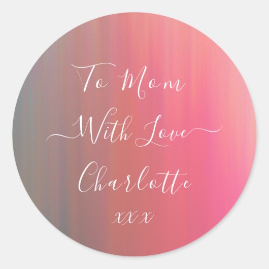 Voor mama met liefs Roze & Turkoois geschenketiket Ronde Sticker (Voorkant)