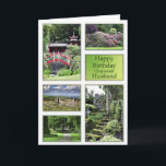 Voor Man, een verjaardagskaart met tuin uitzichten Kaart<br><div class="desc">Een set prachtige landschappen maken dit een kaart voor elke tuinman. Een verjaardagskaart met een Japanse tuin,  een rhododendron tuin,  een stoel in een kalmerende groene tuin,  en intrigerende stappen. Alle afbeeldingen copyright Norma Cornes.</div>