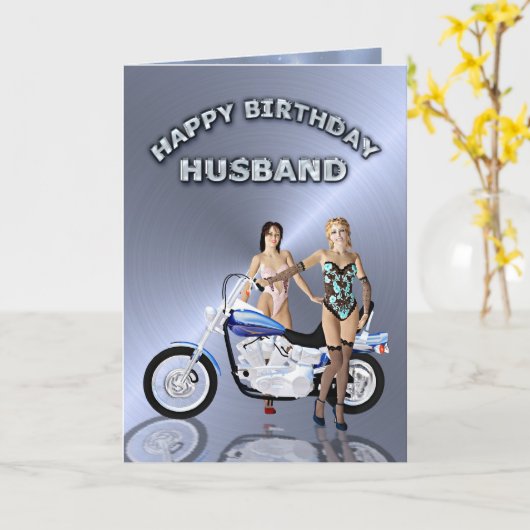 Voor man, verjaardag met meisjes en een motorfiets kaart (Gele Bloem)