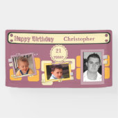 Voor mannen 21st voeg foto's toe: burgundy party spandoek (Horizontaal)