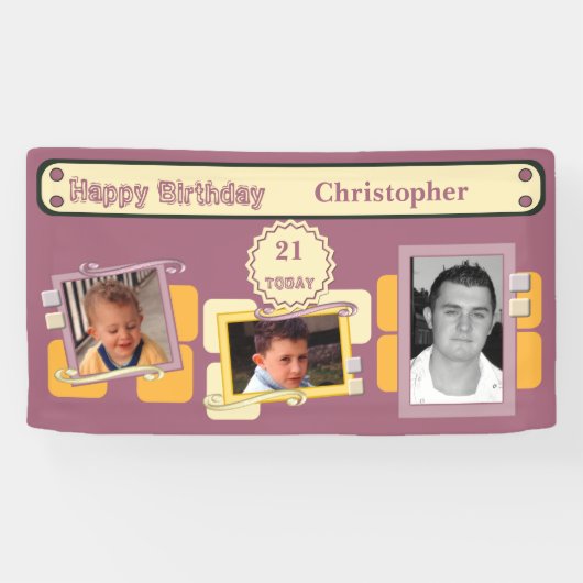 Voor mannen 21st voeg foto's toe: burgundy party spandoek (Horizontaal)