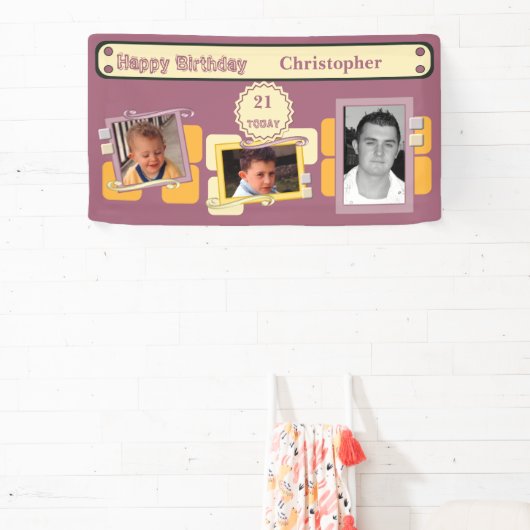 Voor mannen 21st voeg foto's toe: burgundy party spandoek (Insitu)