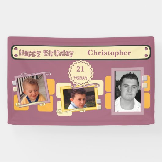 Voor mannen 21st voeg foto's toe: burgundy party spandoek (Horizontaal)