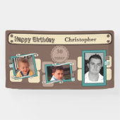 Voor mannen 30th voeg foto's toe naam bruine parti spandoek (Horizontaal)