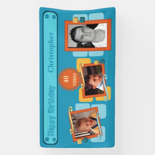Voor mannen 40th voeg foto's toe naam blauwe parti spandoek (Verticaal)