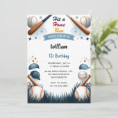 Voor Mannen Ball Wood Game Team Honkbal 1e Verjaar Kaart (Staand voorkant)