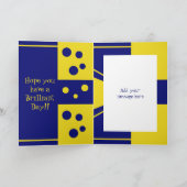 Voor mannen blauw en geel met een naam Verjaardag Kaart (Binnen)