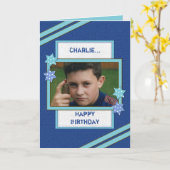 Voor mannen met naam en foto blauwe verjaardag kaart (Gele Bloem)