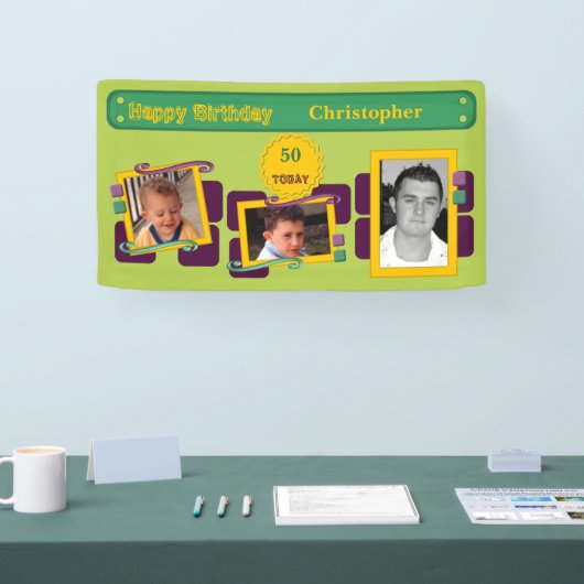 Voor mannen voeg 50th foto's toe naam groene parti spandoek (Beurs)