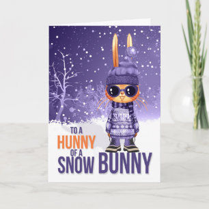 voor meisjes Cute Paarse Kerst Sneeuwkonijn Feestdagen Kaart