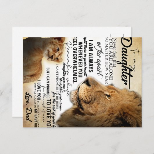 Voor mijn dochter Leeuwenfamilie-cadeau, dochter v Briefkaart (Voorkant / Achterkant)
