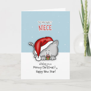 Voor mijn lieve nicht: Cat Christmascard Feestdagen Kaart