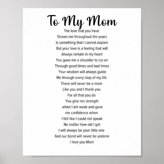 Voor mijn moeder, Moederdag gedicht Poster (Voorkant)