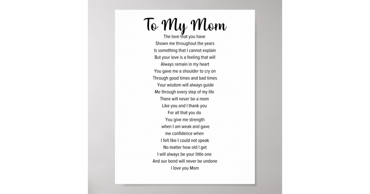 Voor mijn moeder, Moederdag gedicht Poster | Zazzle.nl