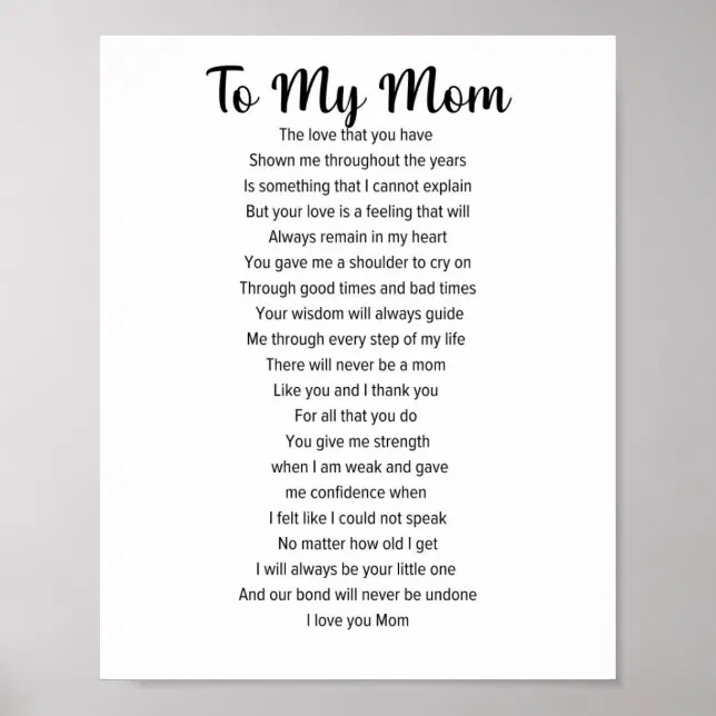 Voor mijn moeder, Moederdag gedicht Poster Zazzle.nl