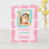 Voor mijn mooie Goddaughter roze en groene foto Kaart (Gele Bloem)