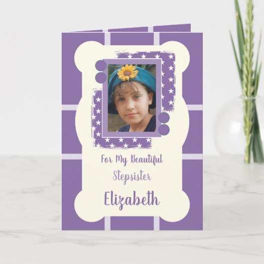 Voor mijn mooie Stepsister paarse en lila foto Kaart (Voorkant)