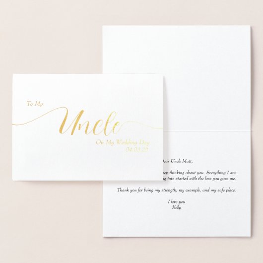 Voor mijn oom op mijn trouwdag Elegante script Folie Kaarten (Display)