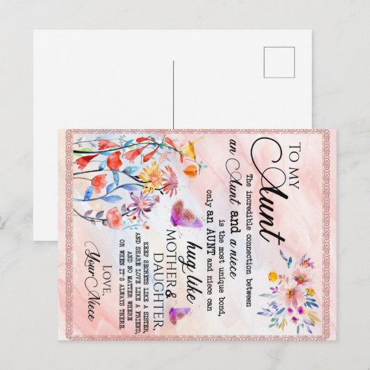 Voor mijn tante Gift, vlindervloed van nicht Aankondigingskaart (Voorkant / Achterkant)