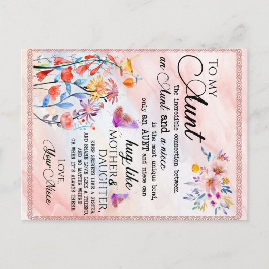 Voor mijn tante Gift, vlindervloed van nicht Aankondigingskaart (Voorkant)