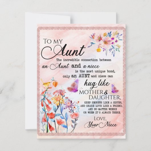 Voor mijn tante Gift, vlindervloed van nicht Kaart (Voorkant)